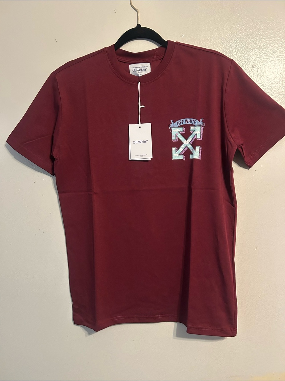 Off-White Men’s Burgundy Logo Short Sleeve Tee